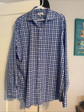 Peter Millar Blue and White Gingham Dress Shirt